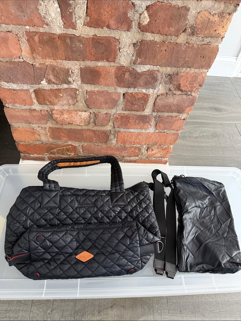 MZ Wallace Black Quilted Nylon Hobo Bag with Tan Accent